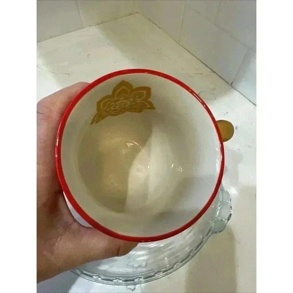 The Pioneer Woman Collection Red Gold Polka Dotted Stoneware Mug Ornate Handle - Picture 9 of 10